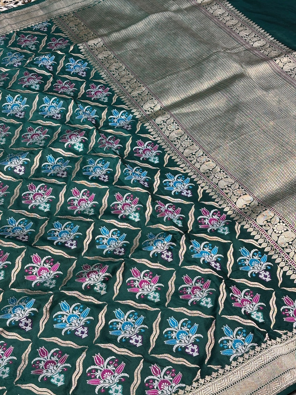 Teal Green Pure Banarasi Katan Silk Handloom Saree