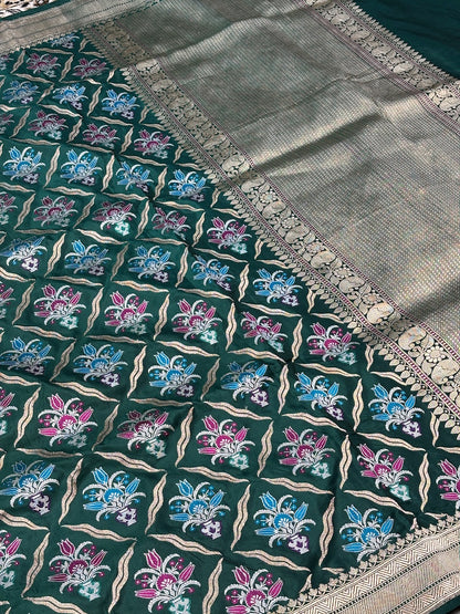 Teal Green Pure Banarasi Katan Silk Handloom Saree