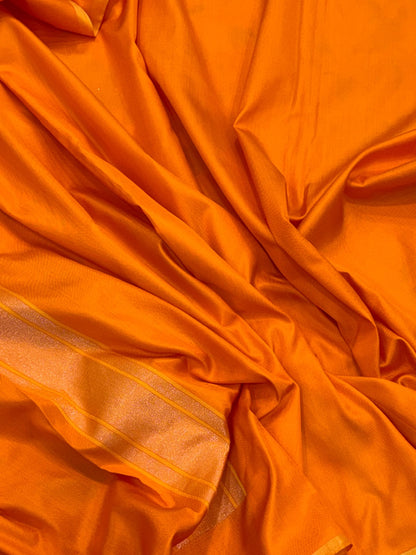 Orange Banarasi Ektara Silk Jamdani Handwoven Saree with Real Zari