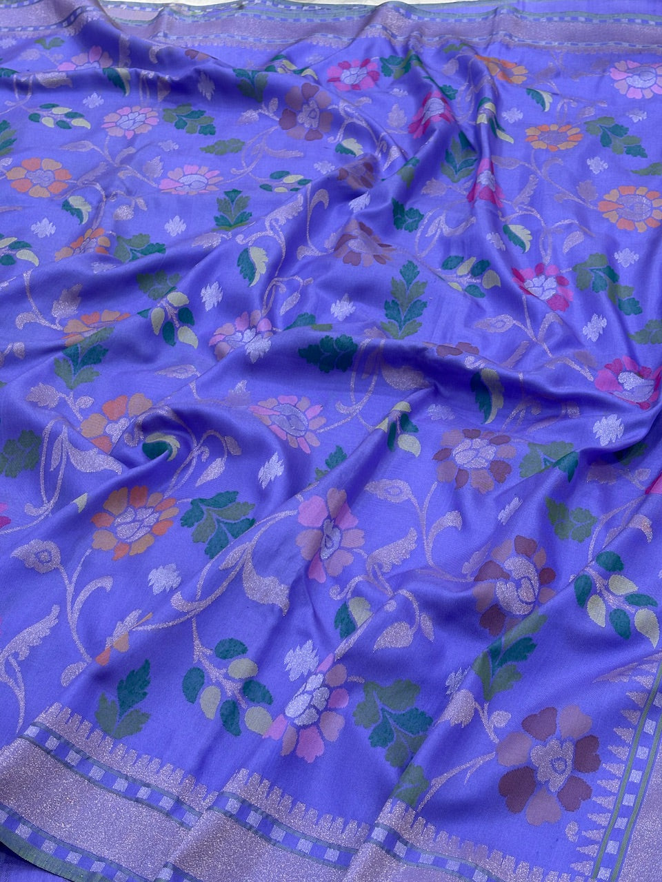 Lavender Banarasi Ektara Silk Handwoven Saree with Real Zari