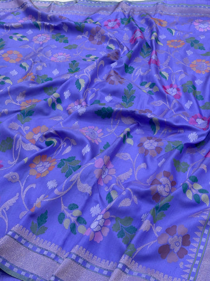 Lavender Banarasi Ektara Silk Handwoven Saree with Real Zari