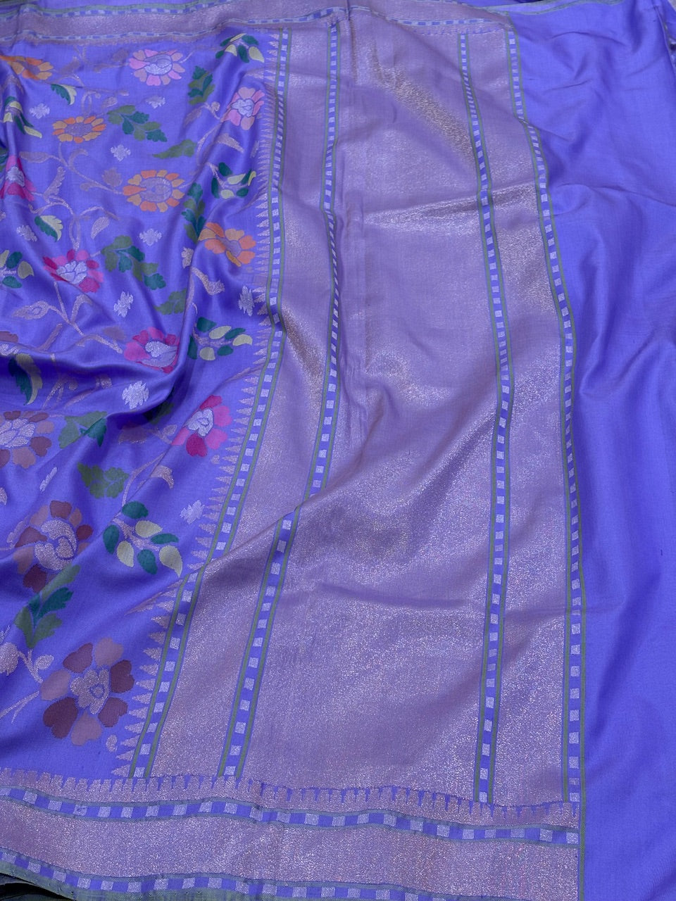 Lavender Banarasi Ektara Silk Handwoven Saree with Real Zari