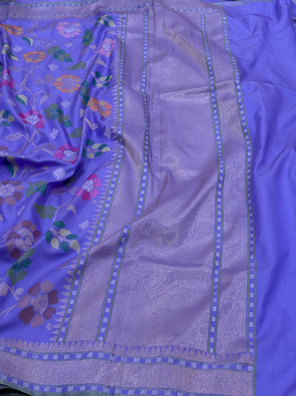 Lavender Banarasi Ektara Silk Handwoven Saree with Real Zari