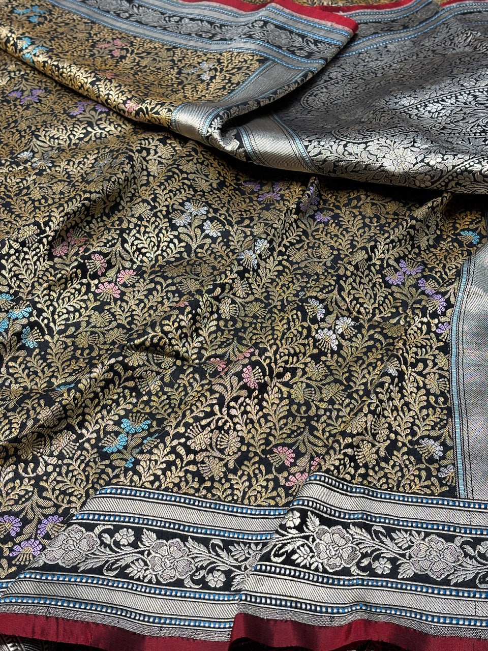 Black Banarasi Katan Brocade Handwoven Silk Saree