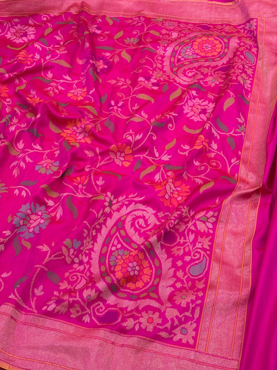 Hot Pink Banarasi Ektara Silk Handwoven Saree with Real Zari