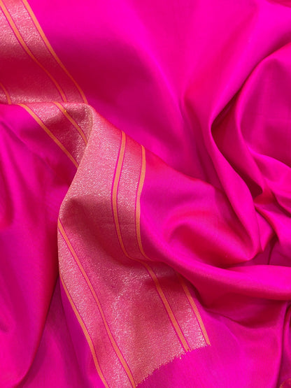 Hot Pink Banarasi Ektara Silk Handwoven Saree with Real Zari