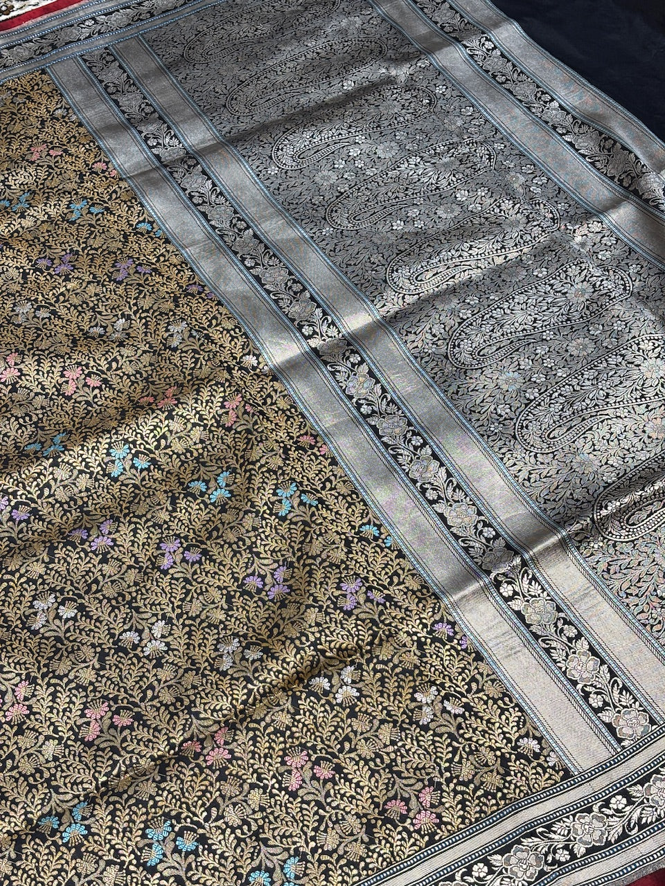 Black Banarasi Katan Brocade Handwoven Silk Saree