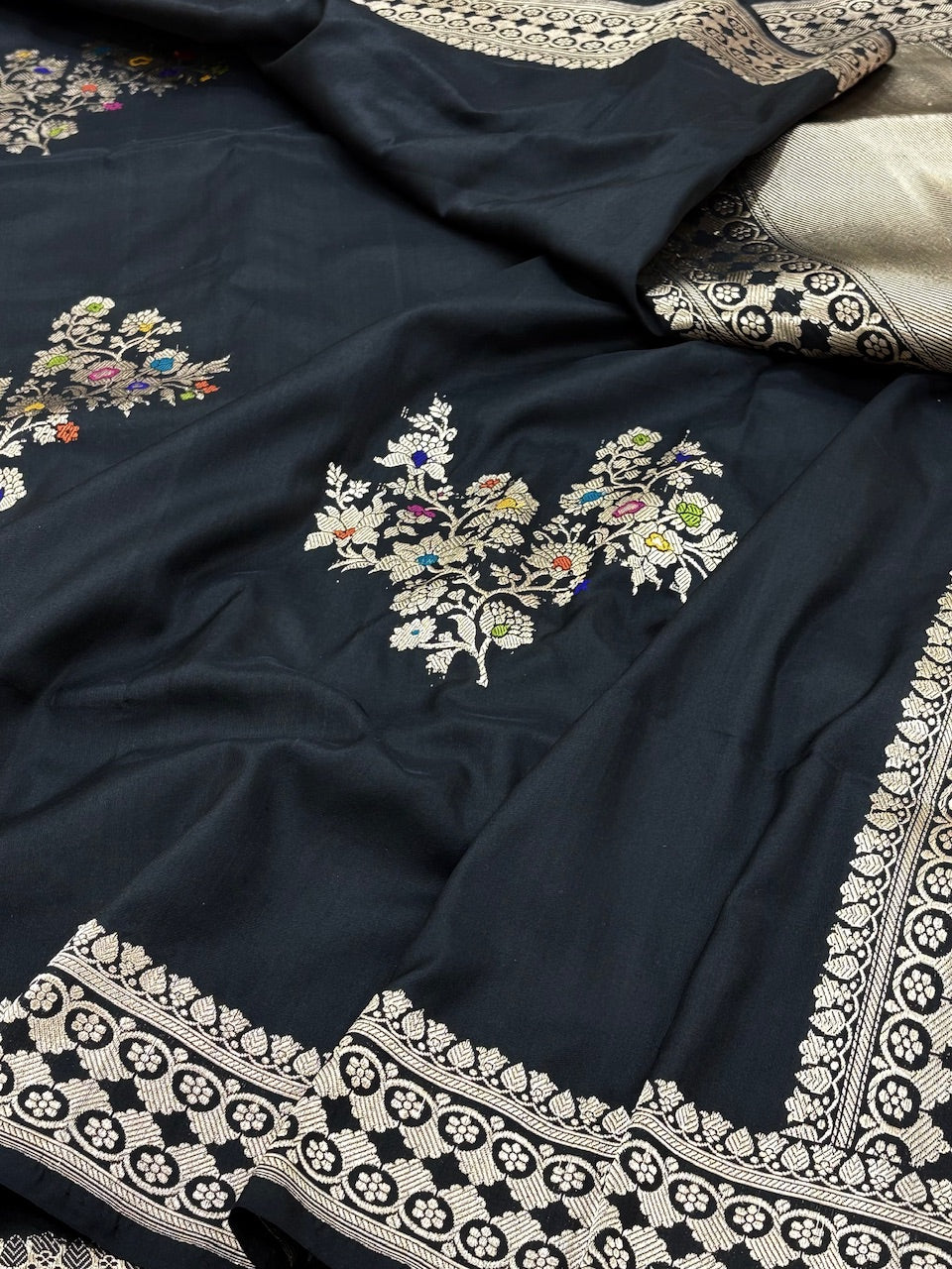 Black Banarasi Pure Katan Silk Handwoven Saree