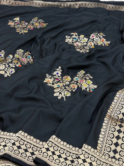 Black Banarasi Pure Katan Silk Handwoven Saree