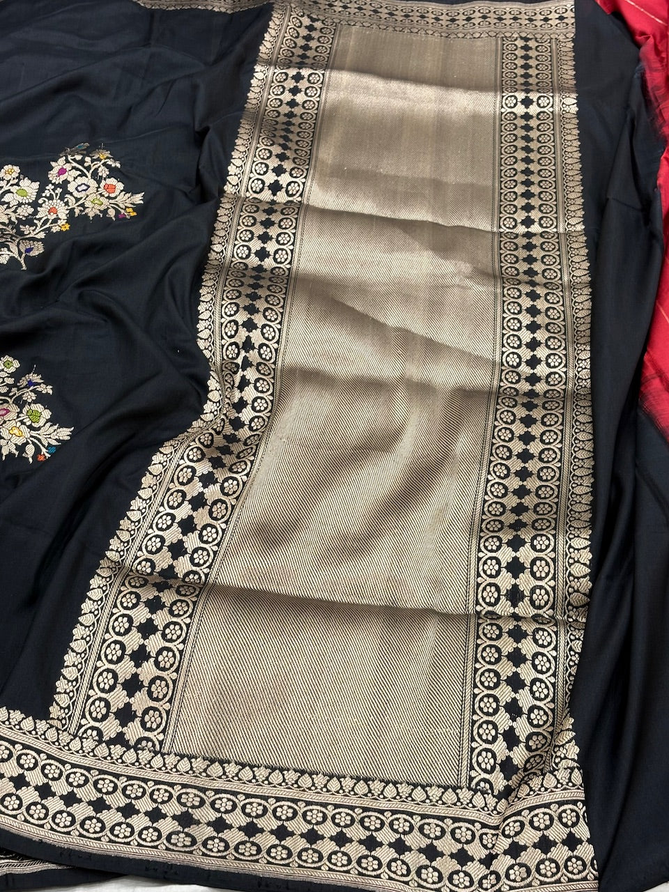 Black Banarasi Pure Katan Silk Handwoven Saree