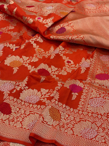 Burnt OrangeBanarasi Pure Katan Silk Handwoven Saree