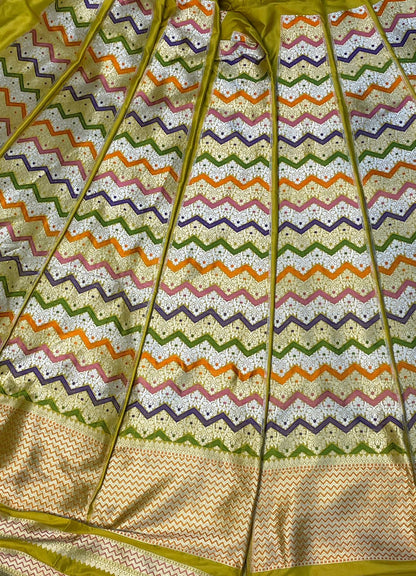 Yellow Rangkaat Banarasi Pure Katan Silk Lehenga