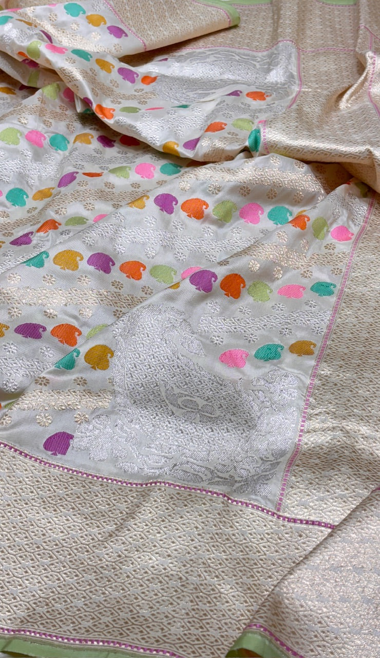 Off White Premium Pure Banarasi Katan Silk Saree