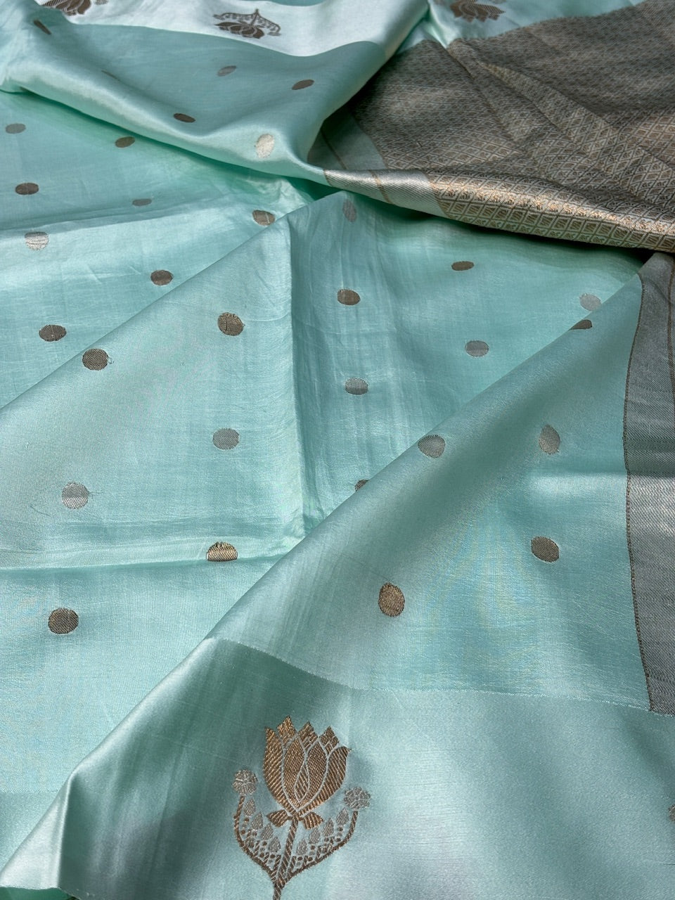 Aqua Blue Mango Katan Banarasi Silk Handwoven Saree