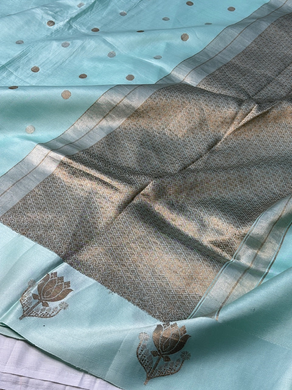 Aqua Blue Mango Katan Banarasi Silk Handwoven Saree