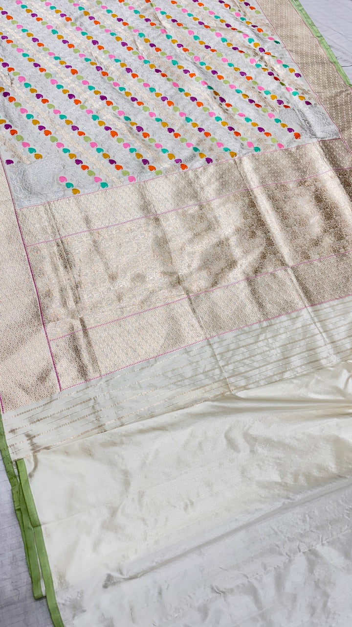 Off White Premium Pure Banarasi Katan Silk Saree