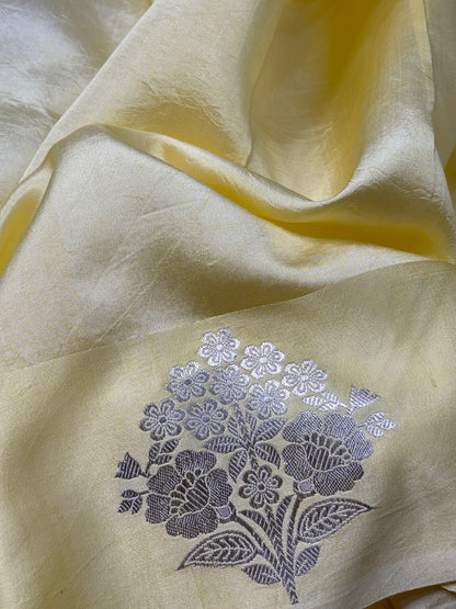 Silken Yellow Mango Katan Banarasi Silk Handwoven Saree