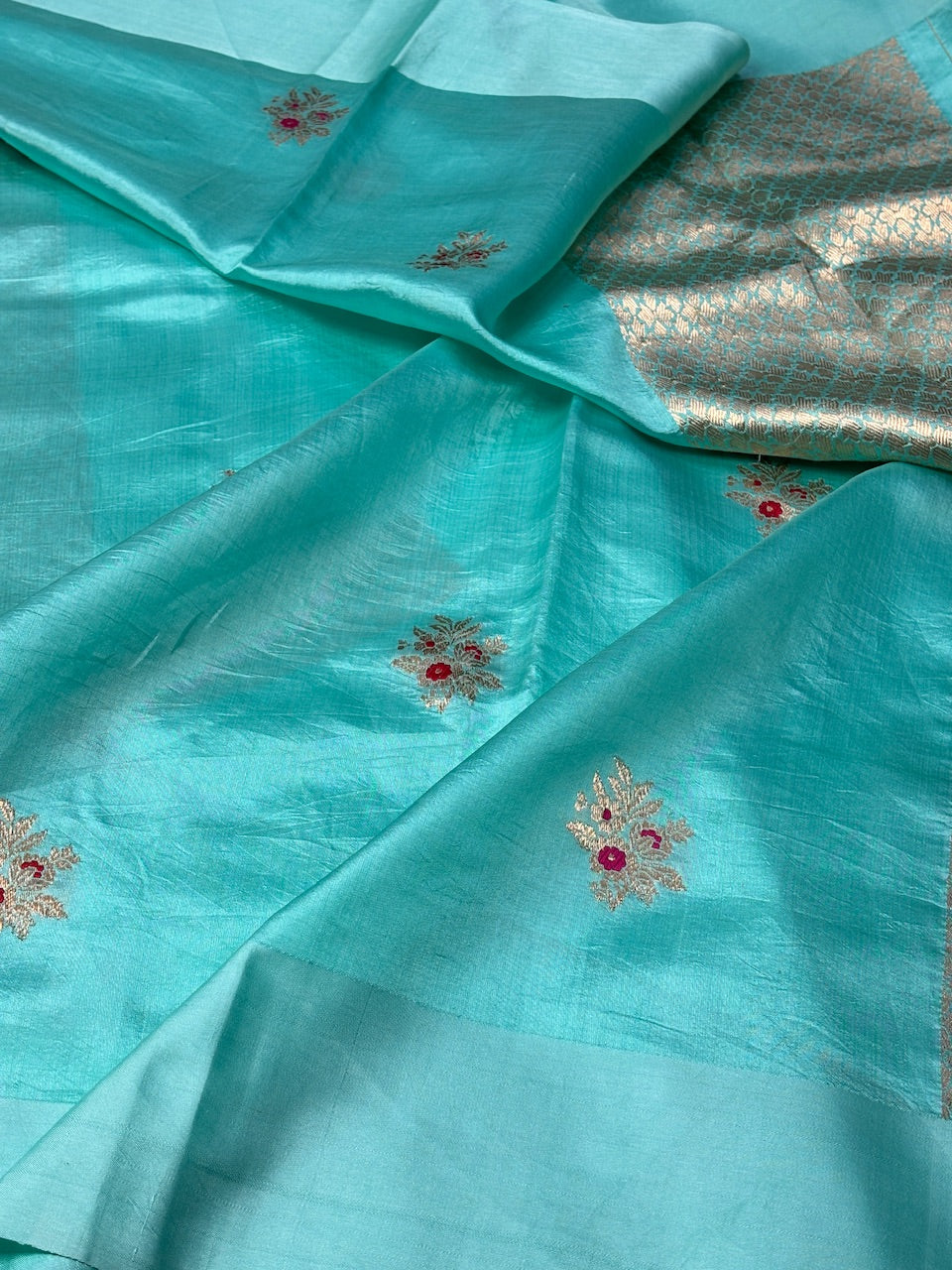 Aqua Blue Mango Katan Banarasi Silk Handwoven Saree