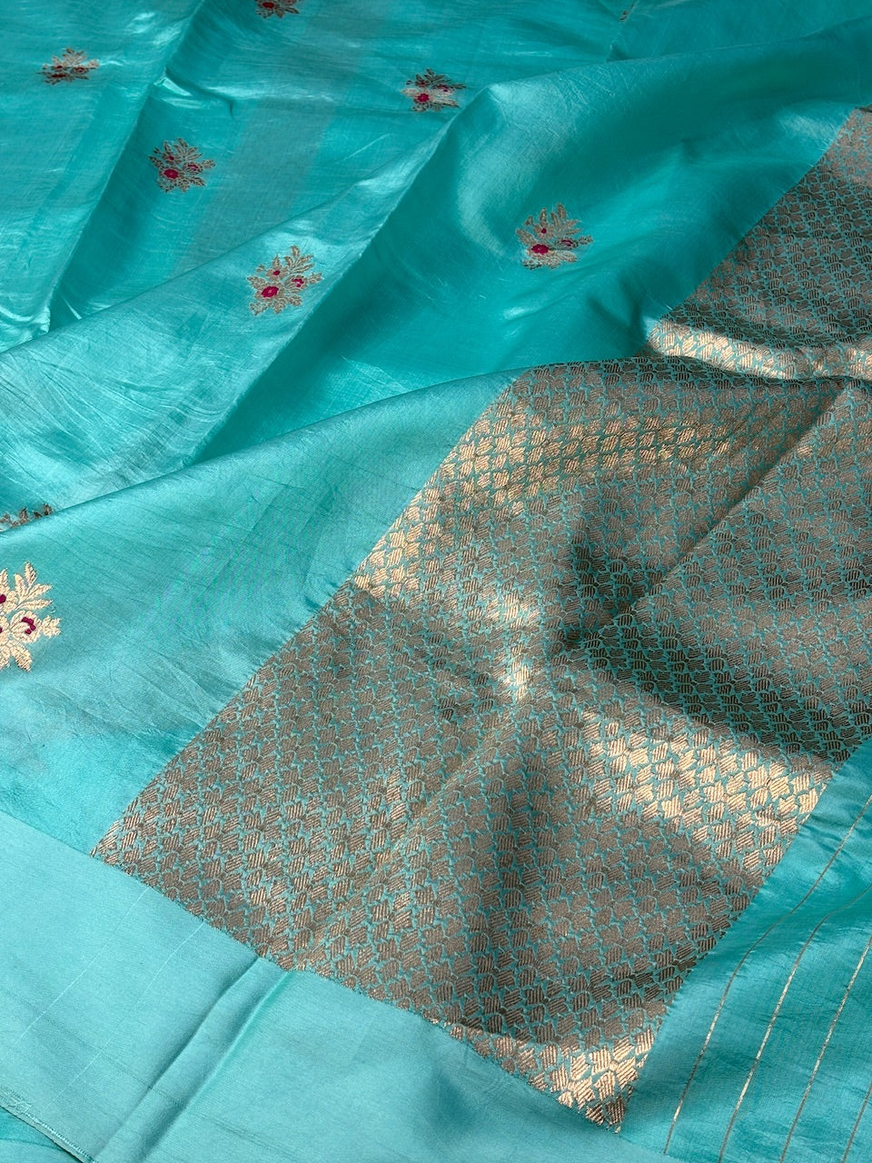 Aqua Blue Mango Katan Banarasi Silk Handwoven Saree
