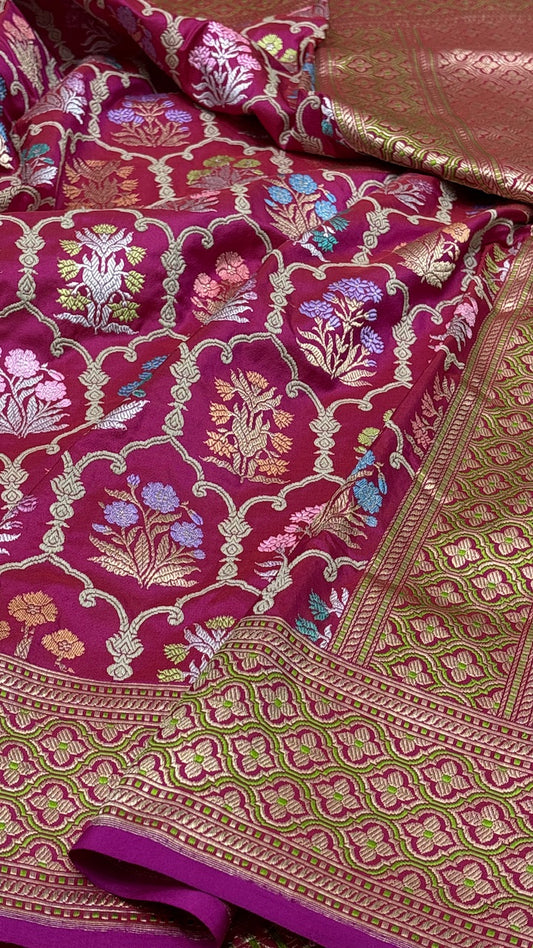 Dark Pink Pure Banarasi Katan Silk Saree