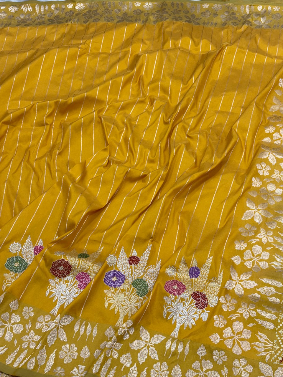 Yellow Banarasi Pure Katan Silk Handwoven Saree