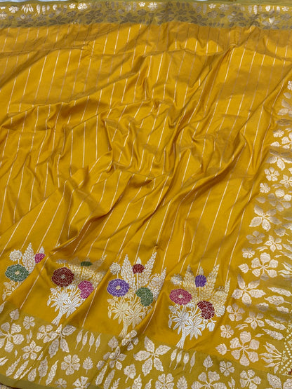 Yellow Banarasi Pure Katan Silk Handwoven Saree