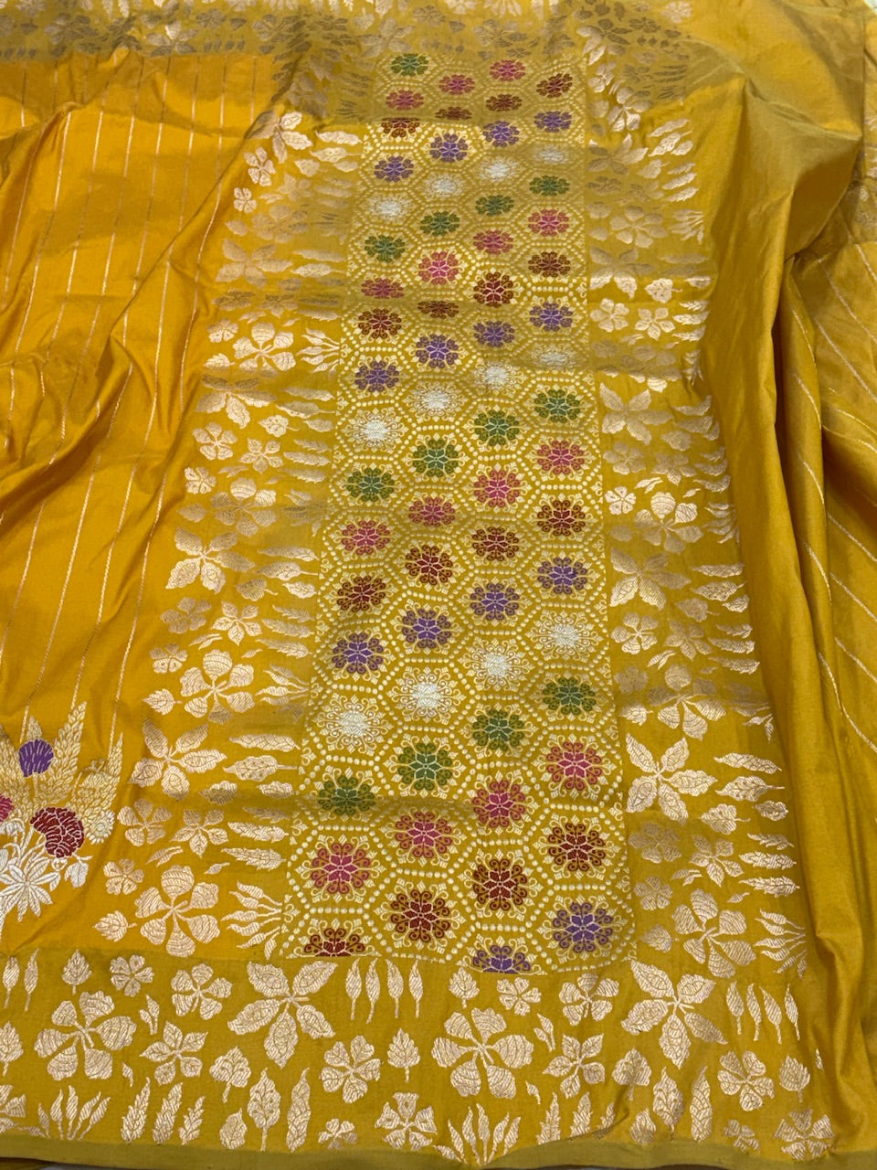 Yellow Banarasi Pure Katan Silk Handwoven Saree