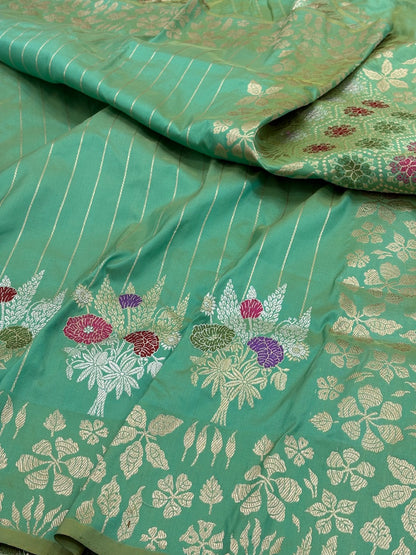 Sea Green Banarasi Pure Katan Silk Handwoven Saree