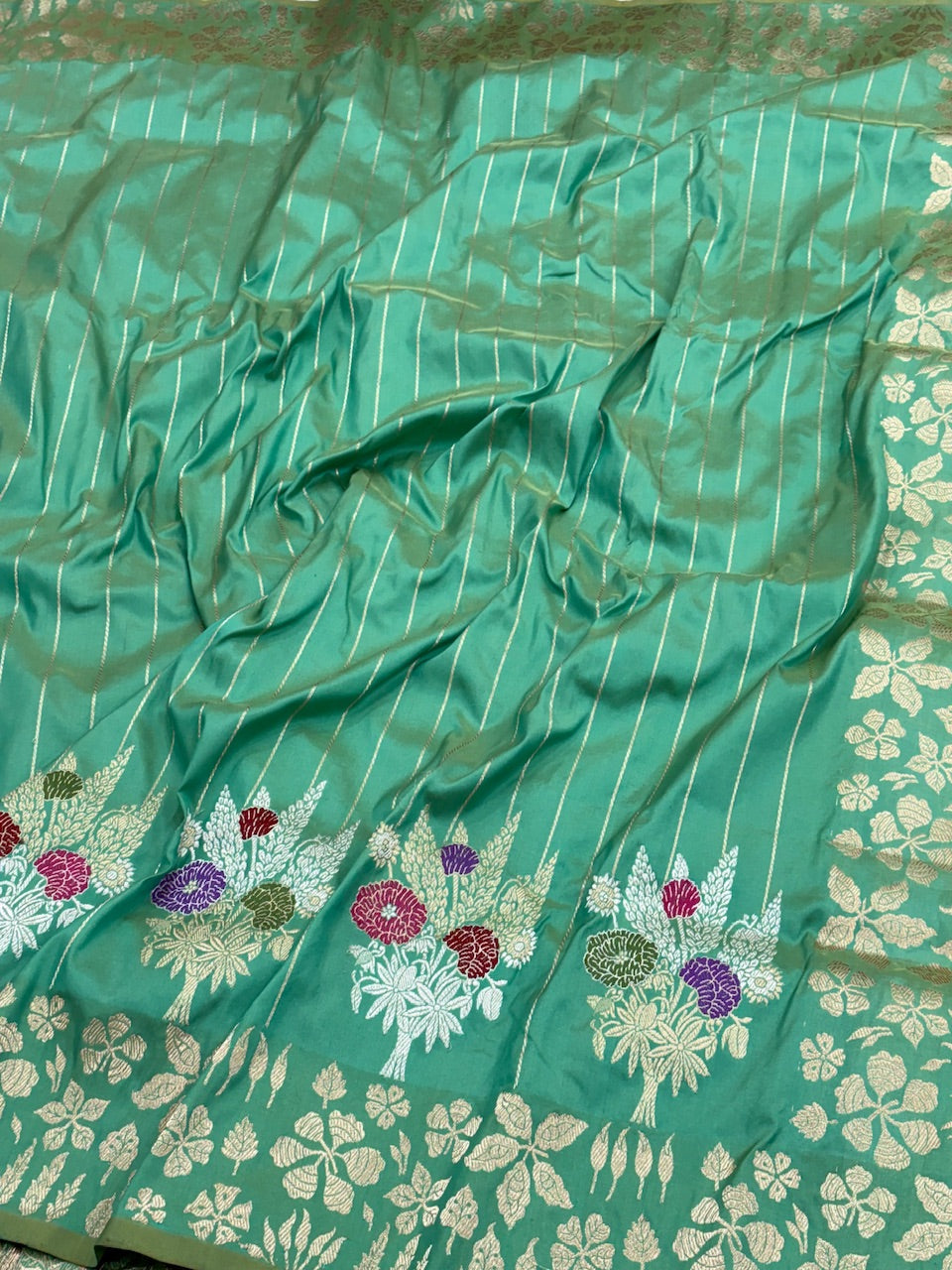 Sea Green Banarasi Pure Katan Silk Handwoven Saree