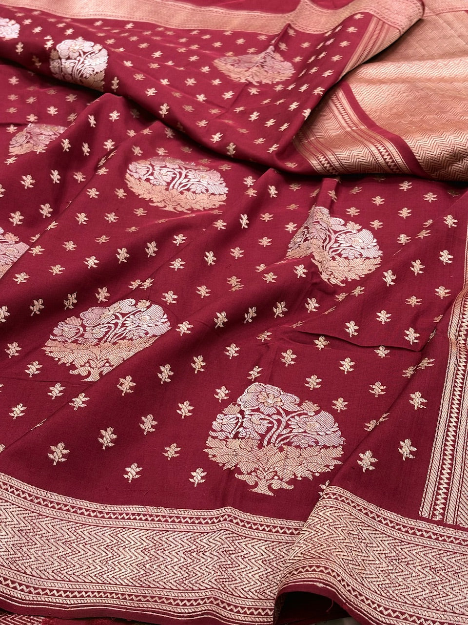 Maroon Banarasi Pure Katan Silk Handwoven Saree