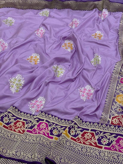 Lavender Banarasi Pure Katan Silk Handwoven Saree