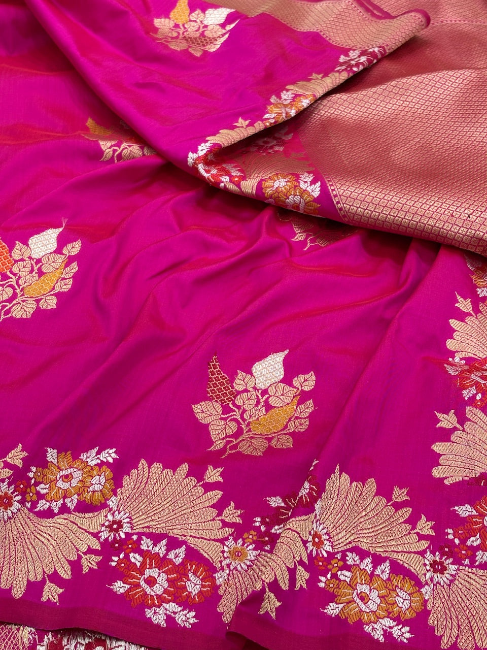 Rani Pink Banarasi Pure Katan Silk Handwoven Saree