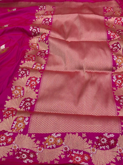 Rani Pink Banarasi Pure Katan Silk Handwoven Saree