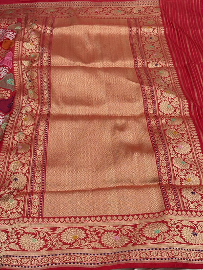 Red Minakaari Banarasi Pure Katan Silk Handwoven Saree