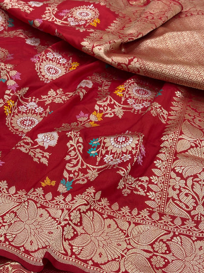 Red Banarasi Pure Katan Silk Handwoven Saree