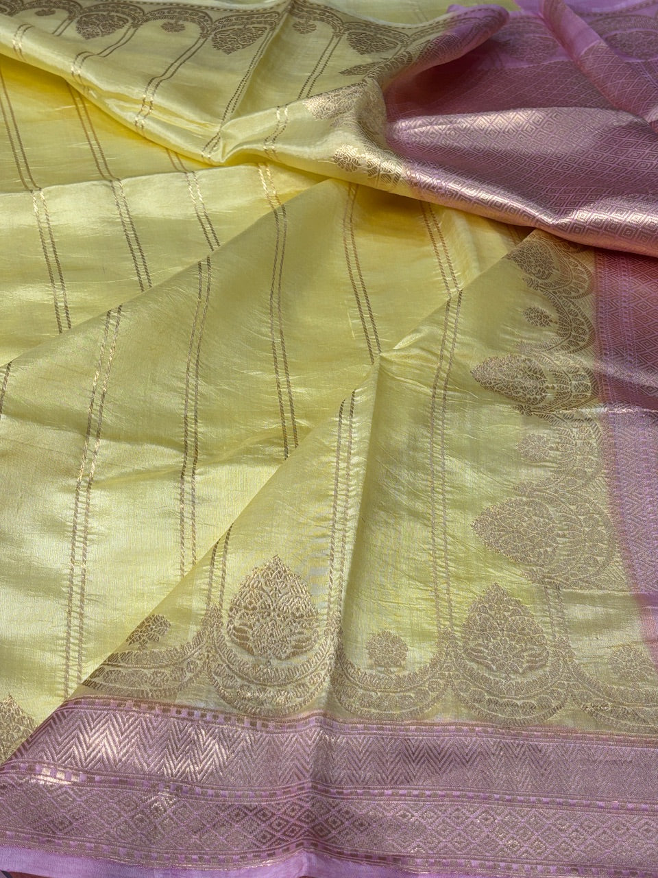 Butter Yellow Mango Katan Banarasi Silk Handwoven Saree