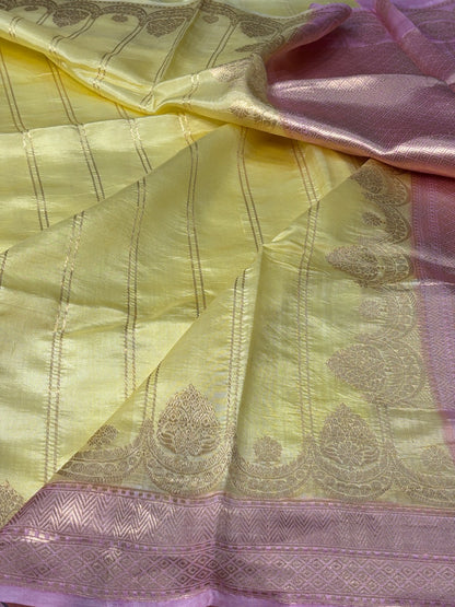 Butter Yellow Mango Katan Banarasi Silk Handwoven Saree