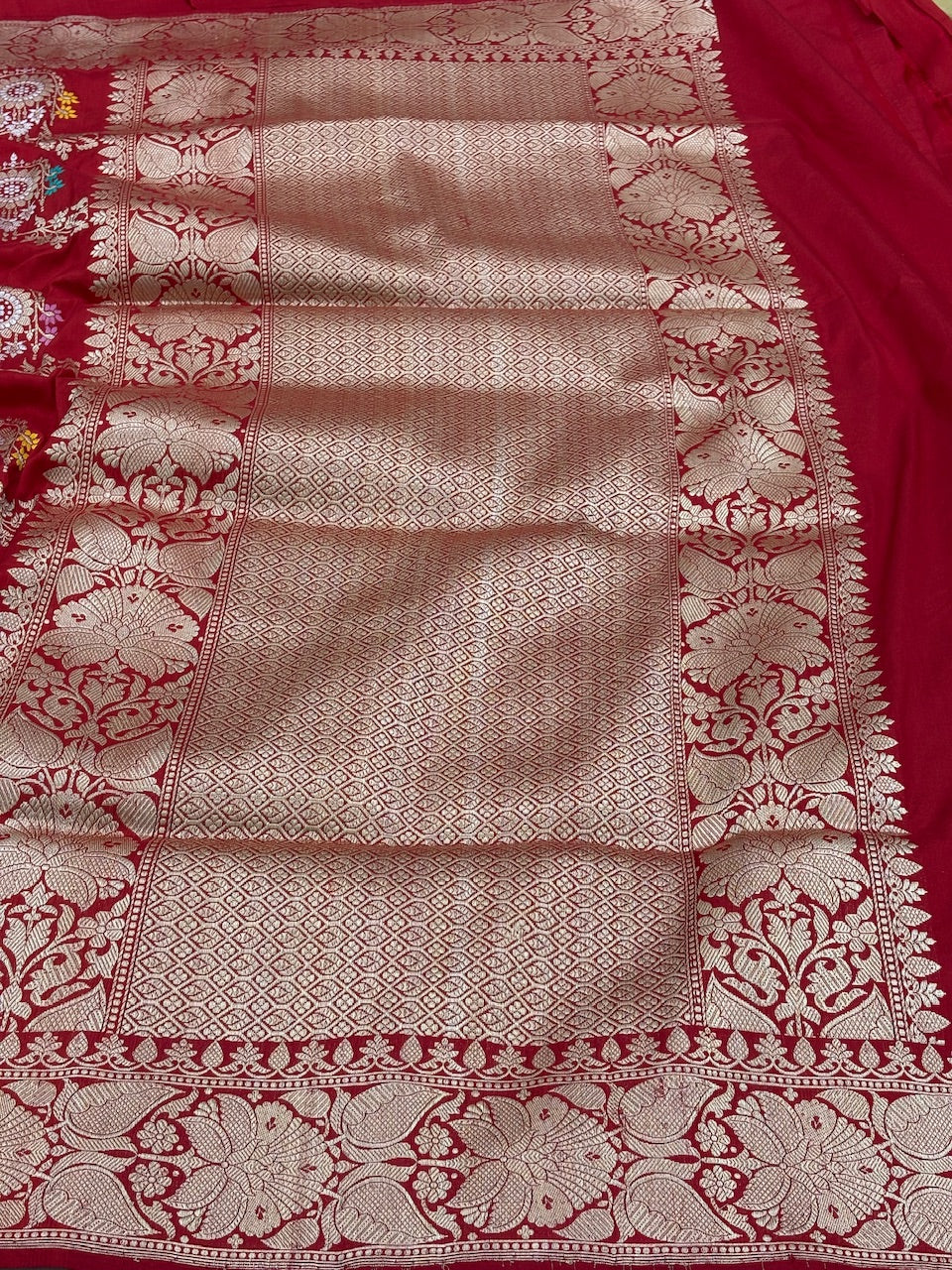 Red Banarasi Pure Katan Silk Handwoven Saree