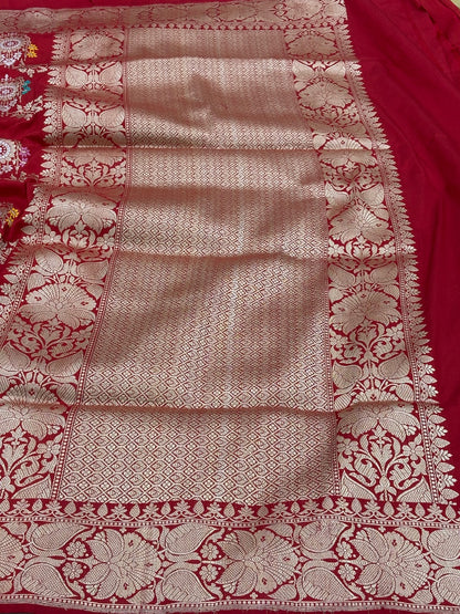 Red Banarasi Pure Katan Silk Handwoven Saree