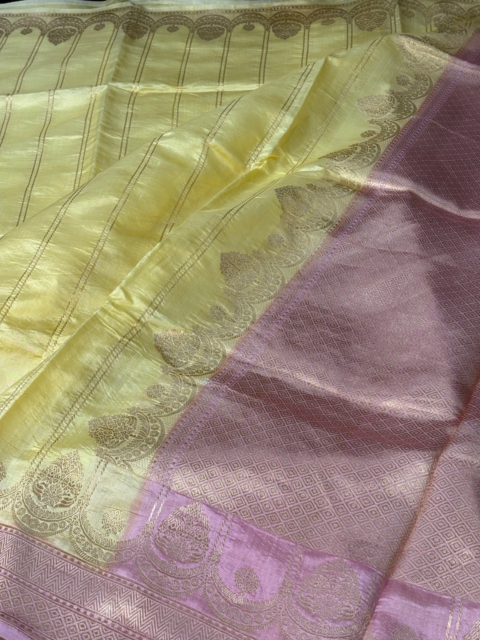 Butter Yellow Mango Katan Banarasi Silk Handwoven Saree