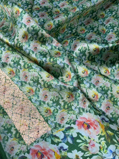 Bottle Green Printed Mango Katan Banarasi Silk Handwoven Saree