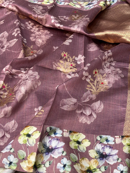 Mauve Pink Printed Mango Katan Banarasi Silk Handwoven Saree
