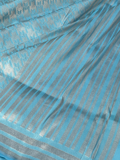 Ocean Blue Banarasi  Brocade Silk Saree