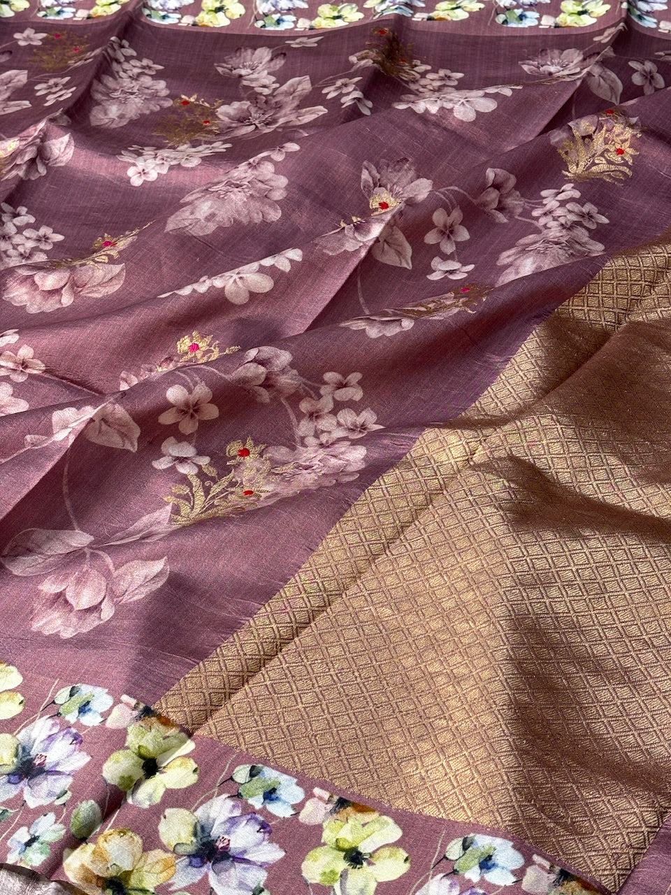 Mauve Pink Printed Mango Katan Banarasi Silk Handwoven Saree