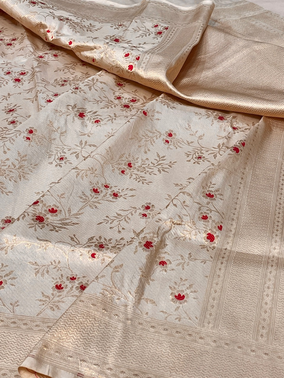 Ivory Minakari Banarasi  Brocade Silk Saree