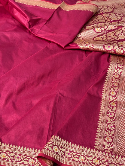 Apple Red Pure Banarasi Katan Silk Handloom Saree