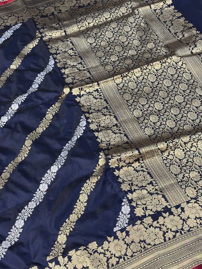 Navy Blue Pure Banarasi Katan Silk Handloom Saree