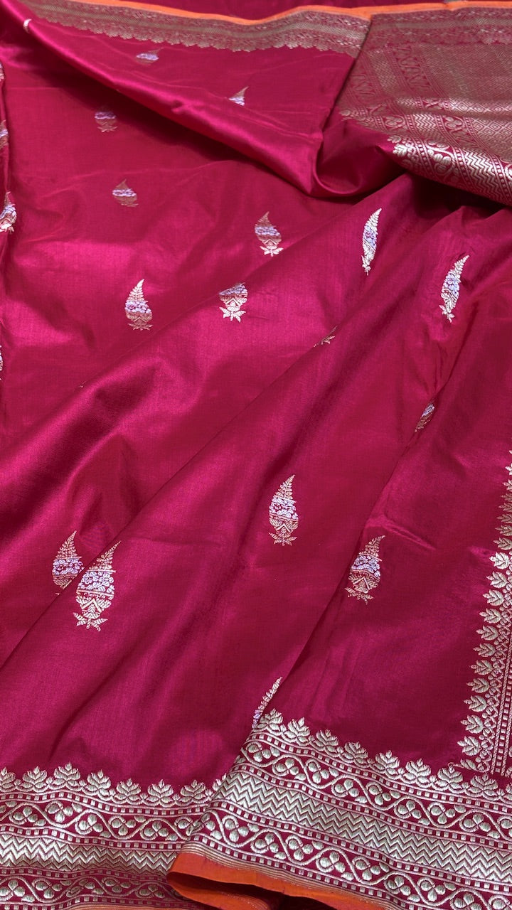 Dark Pink Pure Banarasi Katan Silk Saree