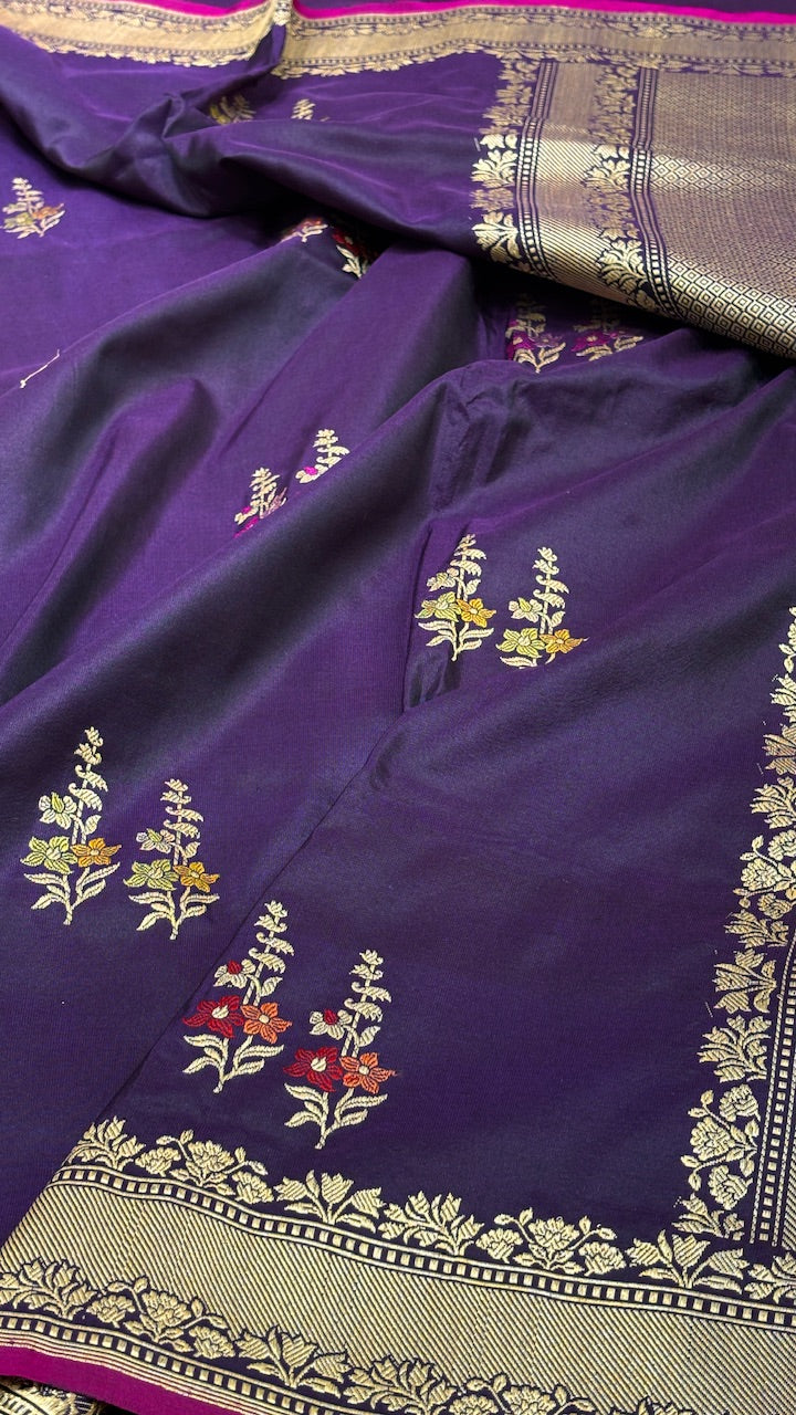 Purple Pure Banarasi Katan Silk Saree