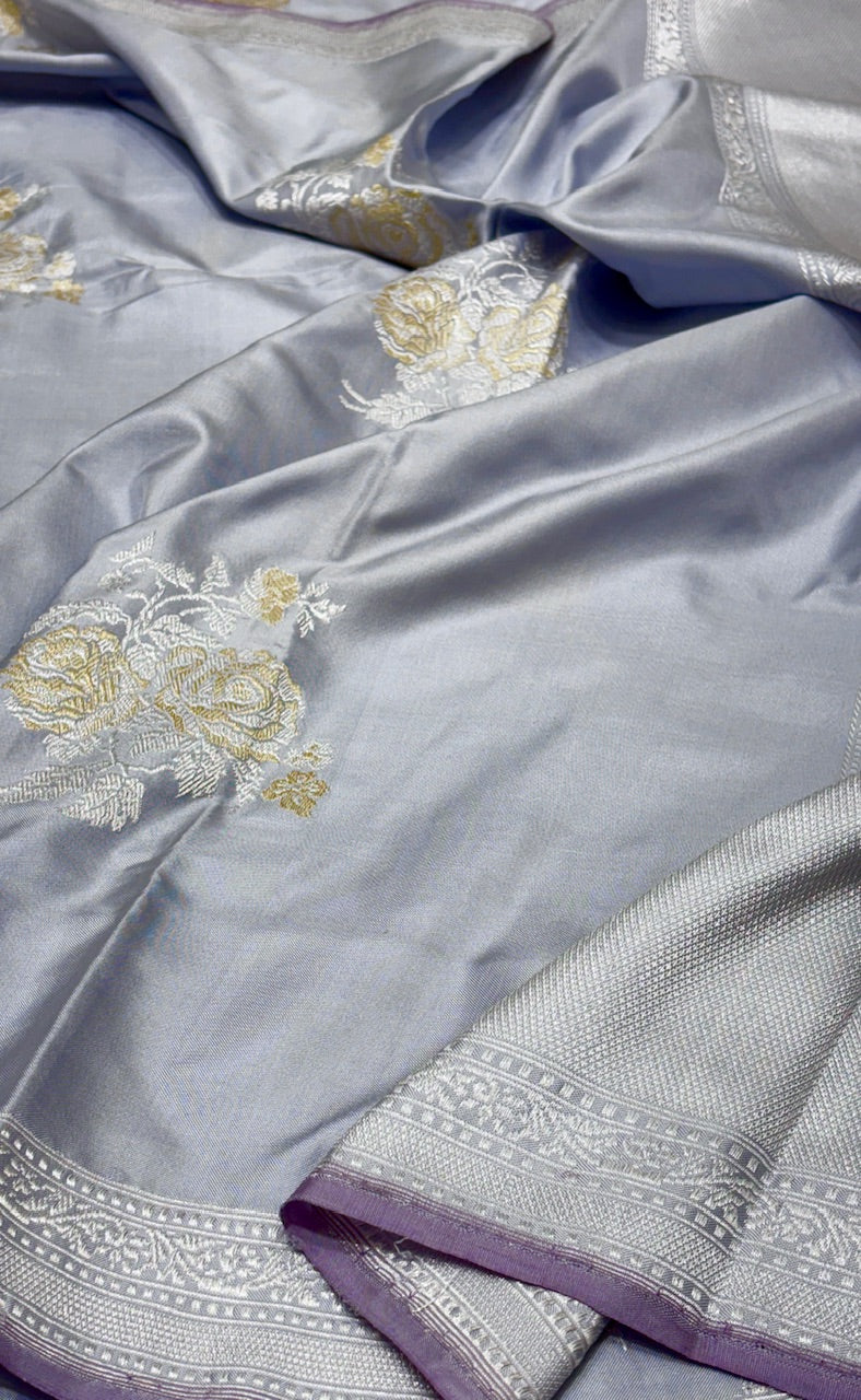 Grey Pure Banarasi Ekatra Silk Saree